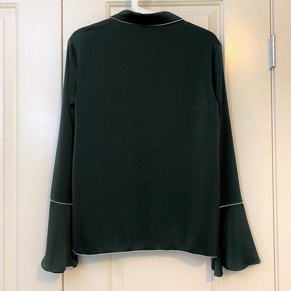 NWOT Simple Retro Dark Green Blouse - Picture 3 of 12